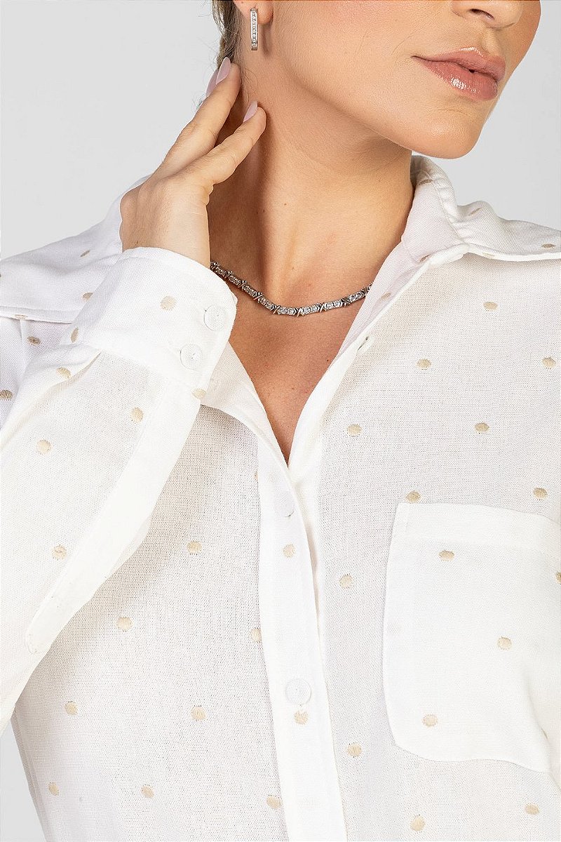 Camisa Off White Poá Bordado - Carol