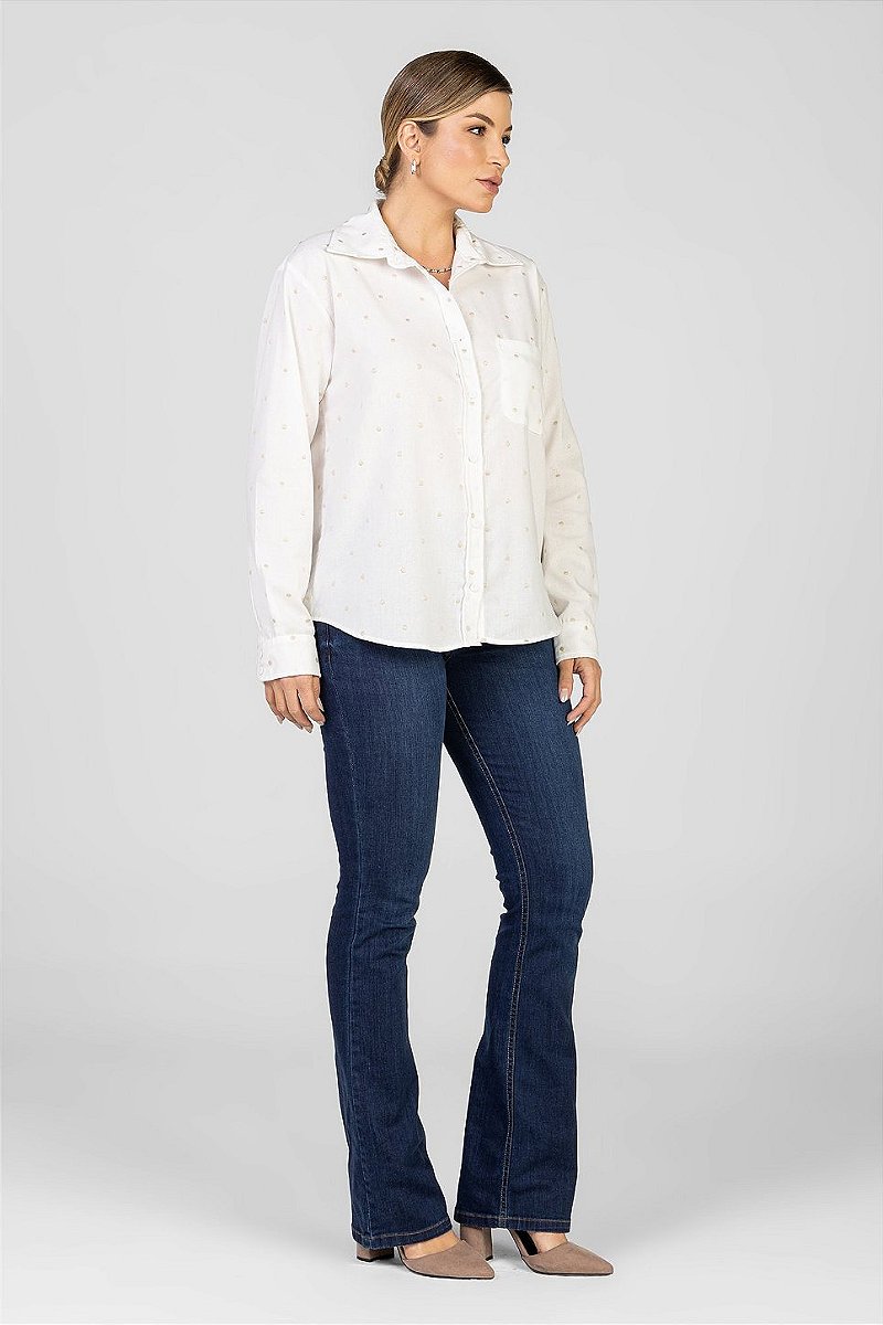 Camisa Off White Poá Bordado - Carol