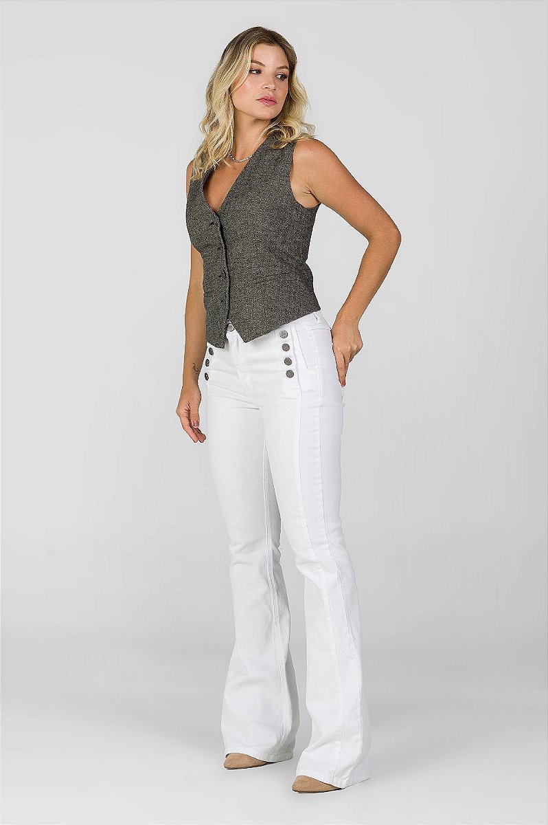 Calça Flare Botões Branca - El Paso