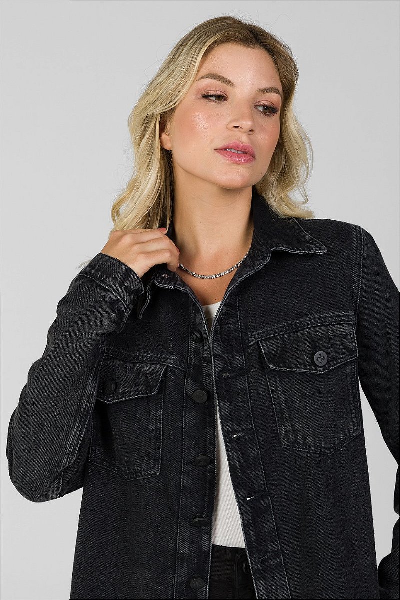 Jaqueta Jeans Preta Estonada - Tucson