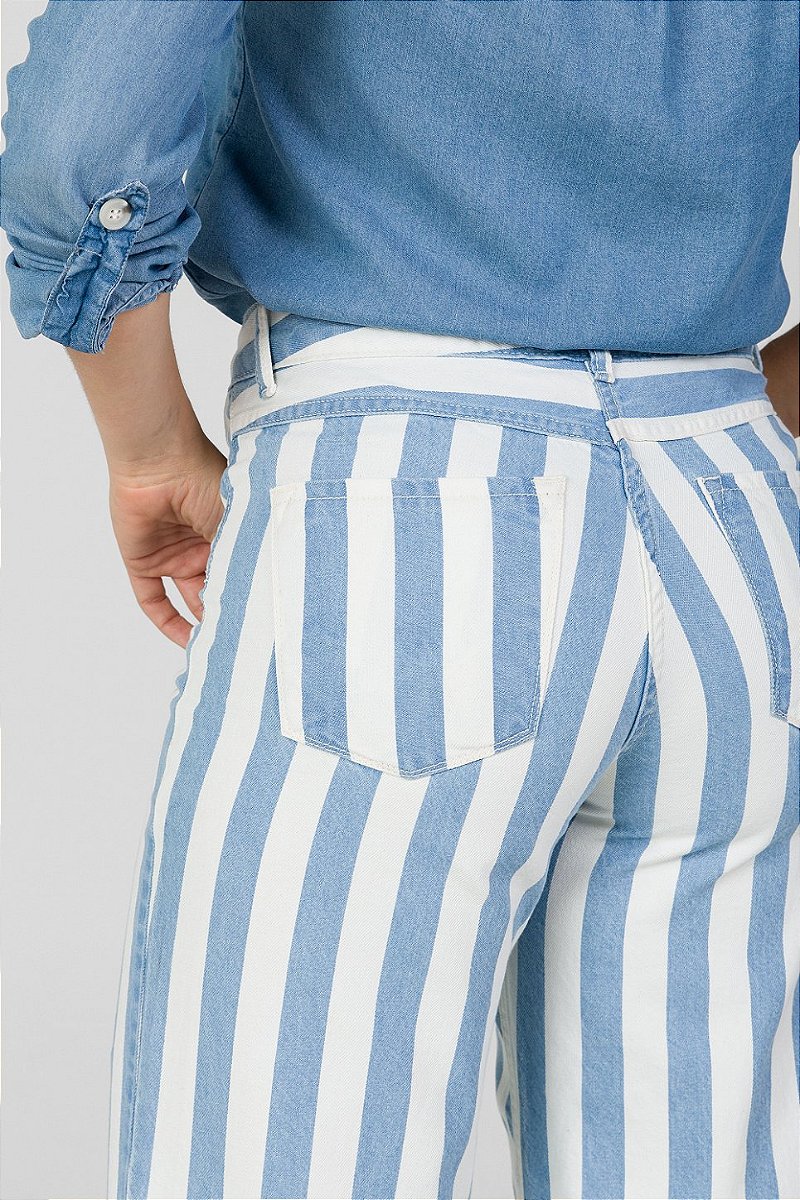 Calça Wide Leg Sarja Listrada - Philadelphia