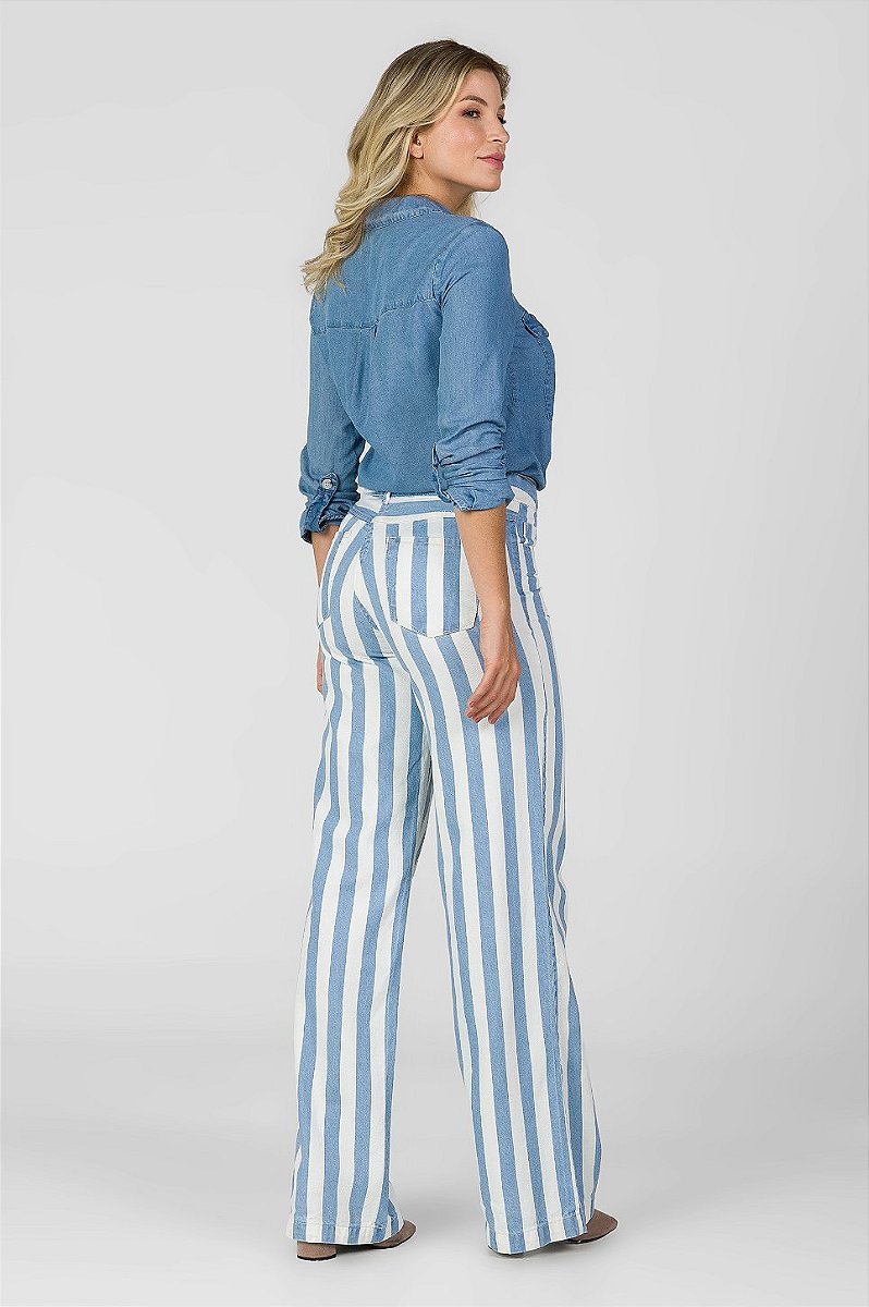 Calça Wide Leg Sarja Listrada - Philadelphia
