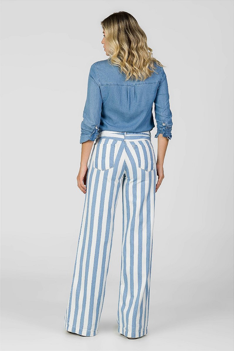 Calça Wide Leg Sarja Listrada - Philadelphia