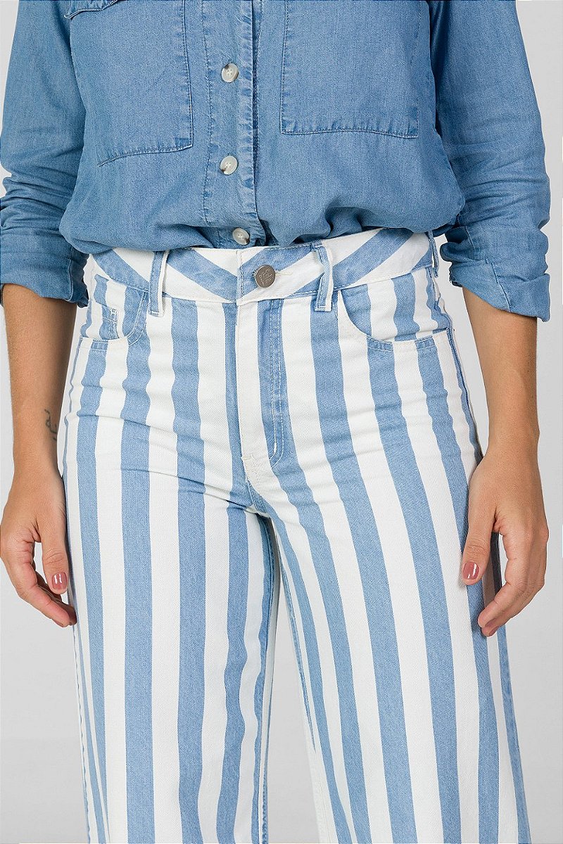 Calça Wide Leg Sarja Listrada - Philadelphia