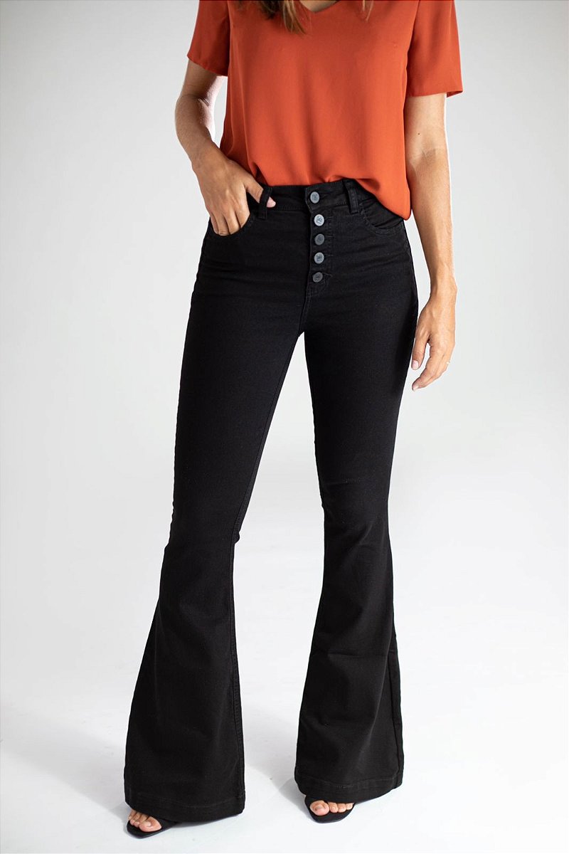 Calça Jeans Flare Preta - Montería