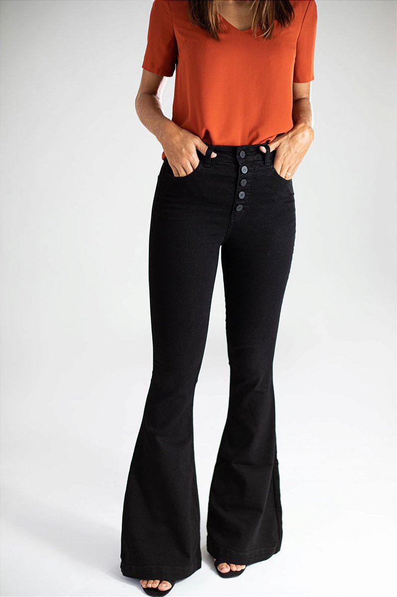 Calça Jeans Flare Preta - Montería