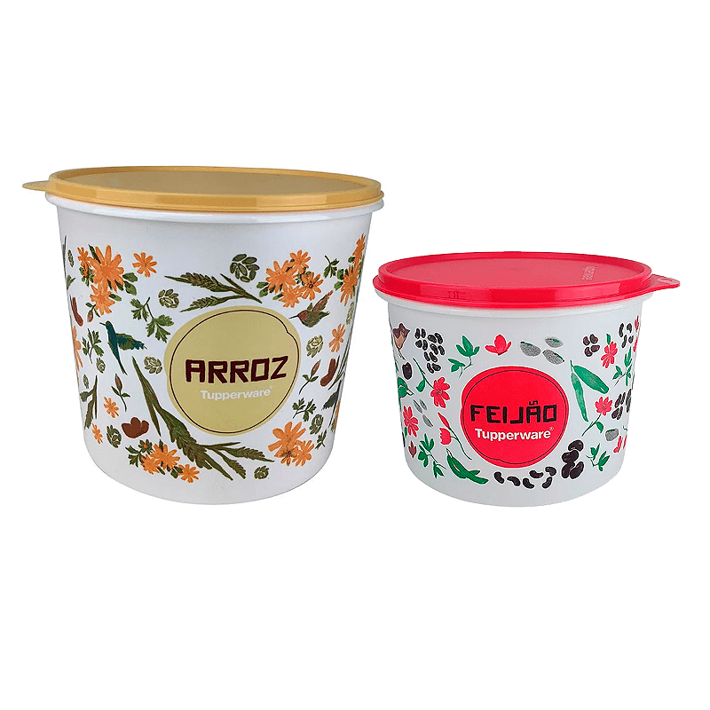 Kit Tupperware Caixa Arroz 5kg + Feijão 2kg Floral 2 peças
