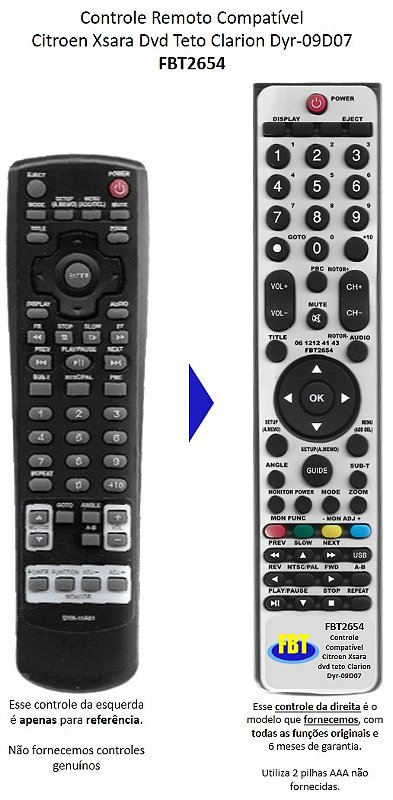 REON ‼︎ DVD Controle Compatível Com DVD Teto Clarion DYR-09D07 Citroen