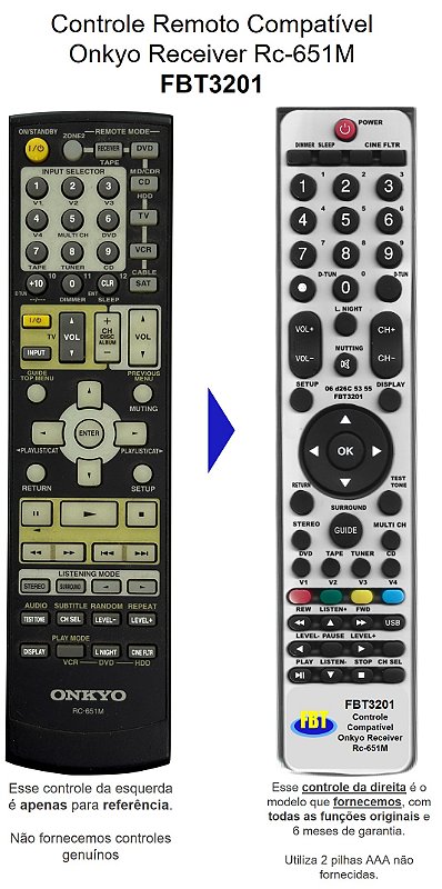 Controle Remoto Compatível Onkyo Receiver Rc-651M FBT3201 - FBT
