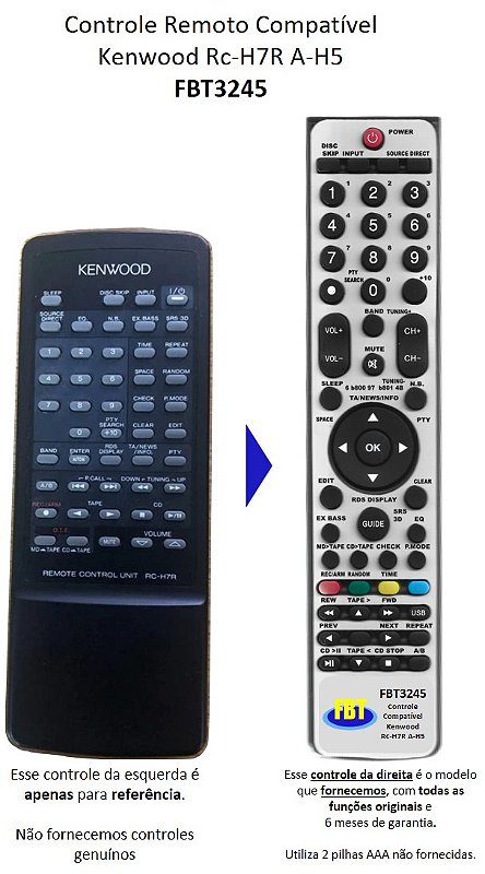 Controle Remoto Compatível Kenwood Rc-H7R A-H5 FBT3245 - FBT