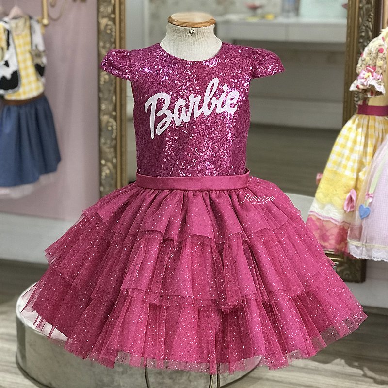 Vestido Infantil Barbie Pink Floresça Ateliê Floresça Ateliê