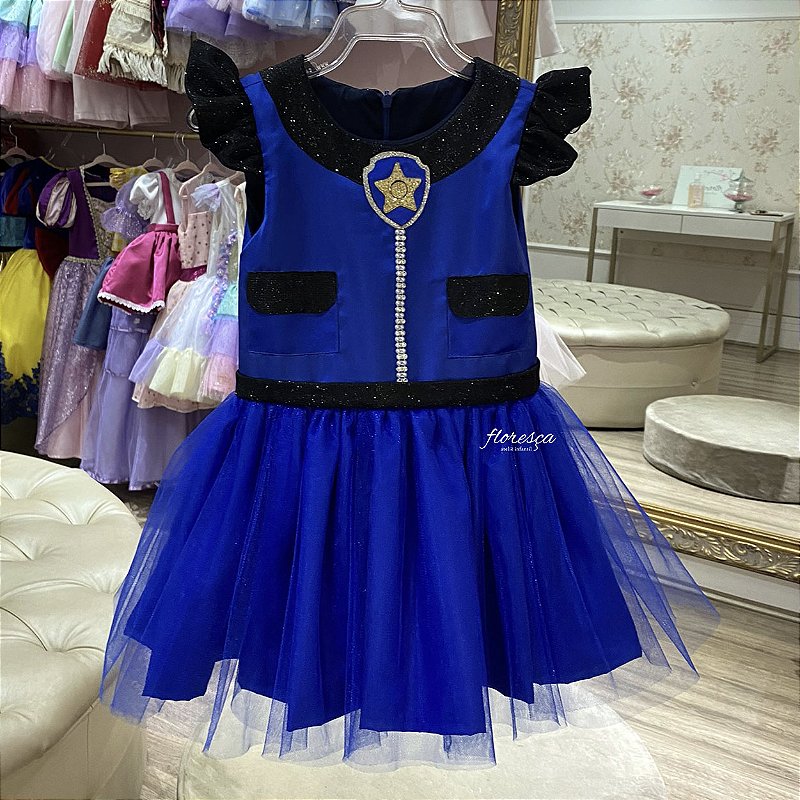 Vestido Infantil Inspirado Chase Patrulha Canina Floresça