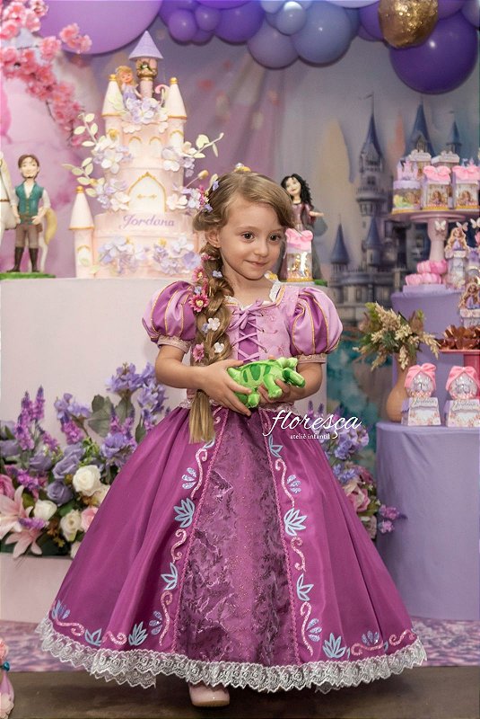Vestido Infantil Fantasia Rapunzel Enrolados Luxo Princesa