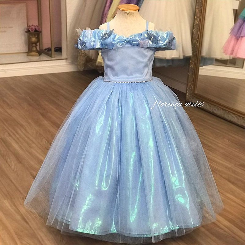 Fantasia Princesa Vestido Cinderela Infantil Luxo Vestido