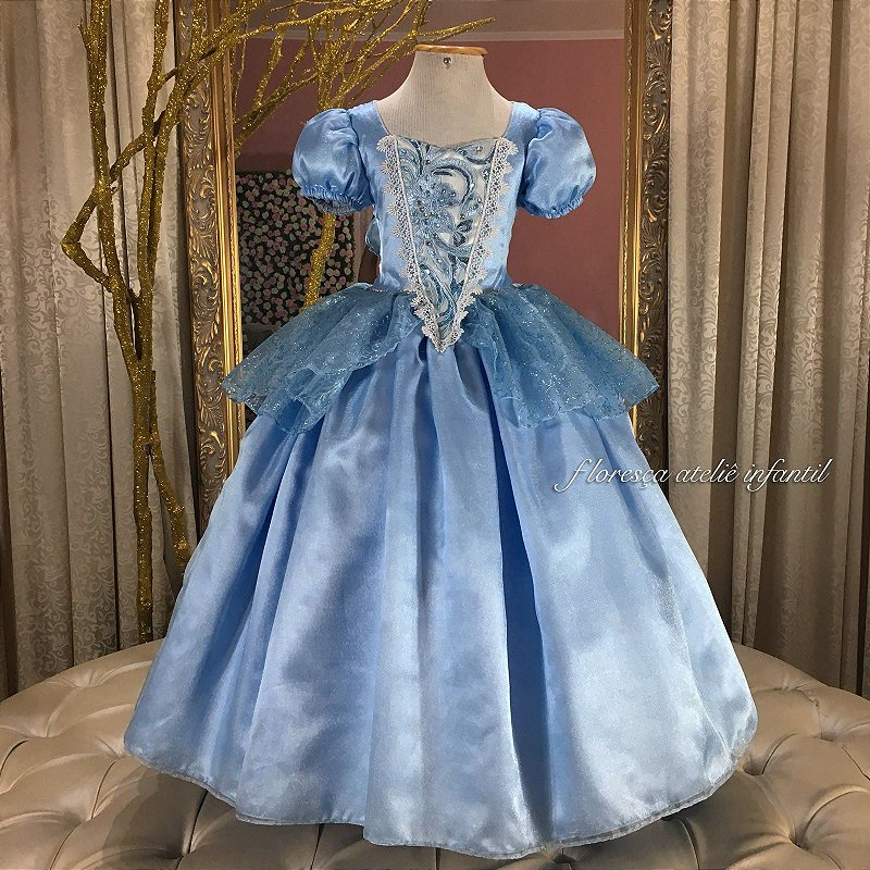 Vestido Infantil Princesa Cinderela Desenho Floresça Ateliê