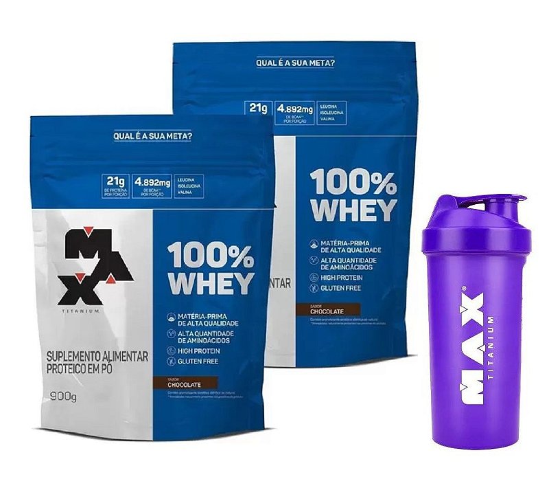 Kit 1x 100% Whey Protein Refil (900g) Max Titanium + 2x Pasta de Amendoim Bueníssimo  Dr Peanut - Crosshop Brasil