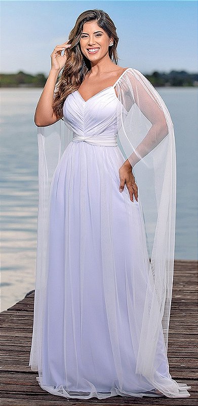 Vestido de noiva com véu nas alças Ana Violeta Vestidos de festa