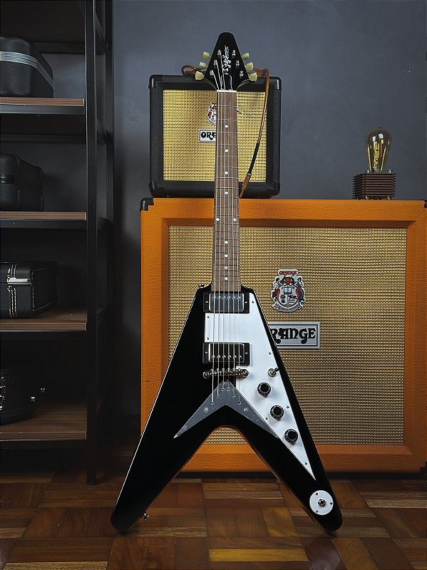 GUITARRA EPIPHONE FLYING V - EBONY - HUMBUCKER - PONTE FIXA