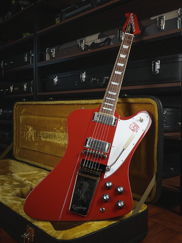 とも　　Epiphone Fier Bird Guitarra Epiphone Firebird V 1963 Maestro Vibrola Ember Red