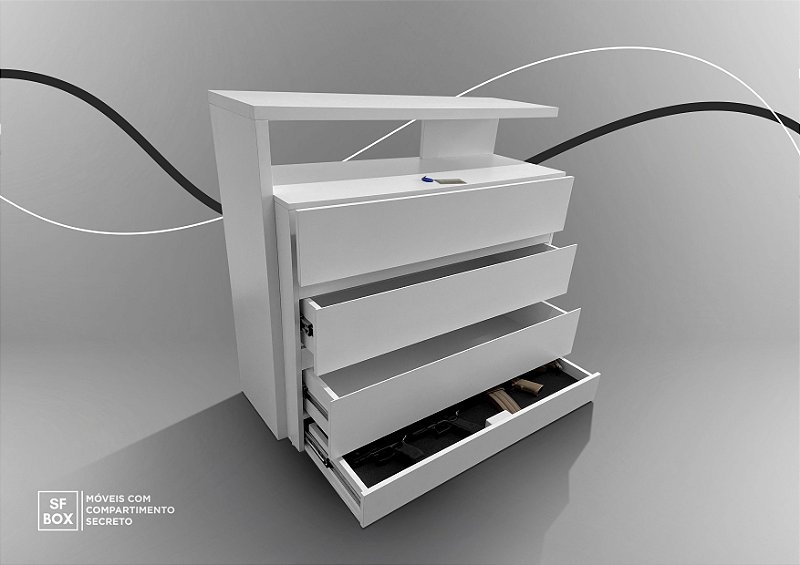Cômoda em MDF com Compartimento Secreto Branca SFBOX