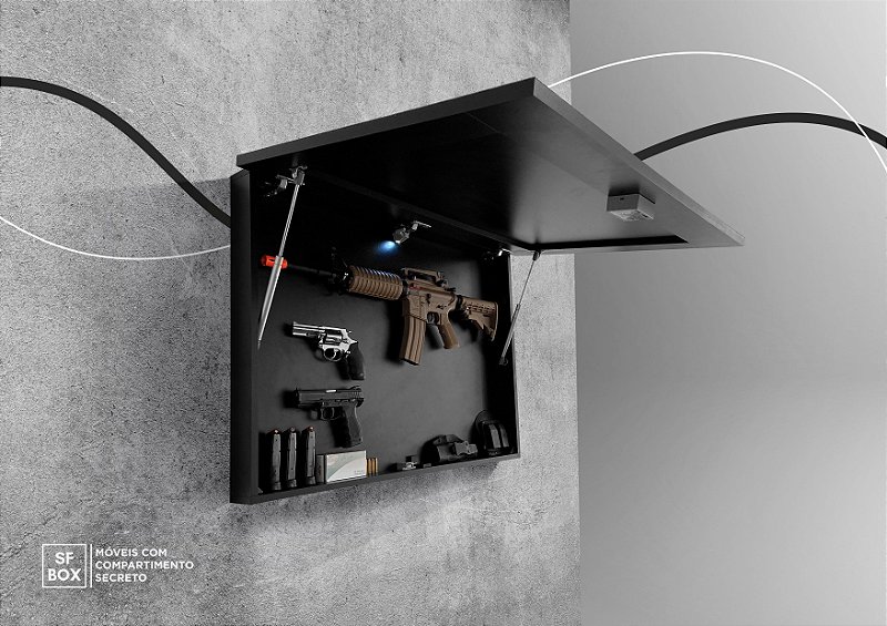 Quadro de Parede em MDF com Compartimento Secreto Preto 98x71cm SFBOX