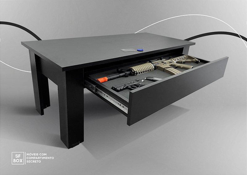 Mesa de Centro em MDF com Compartimento Secreto Preto