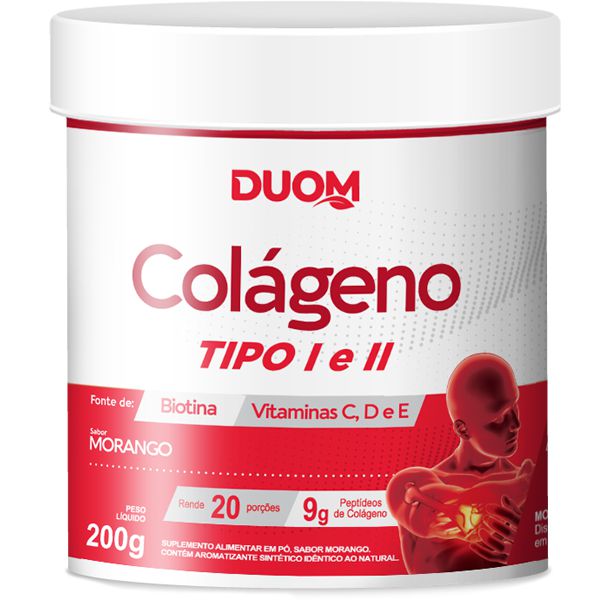 Colágeno Tipo 1 e 2 com Vitaminas 200g Sabor Morango Duom - Natural Online  - Loja Virtual de Produtos Naturais