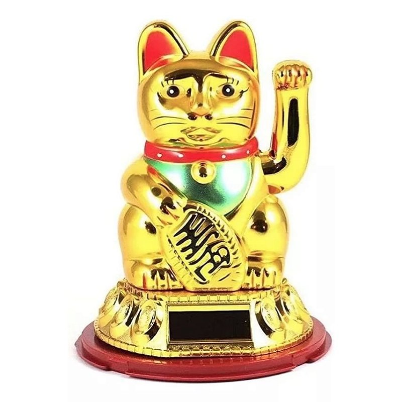 Gato da Sorte Manekineko com Energia Solar (12cm) - Bambu da Sorte