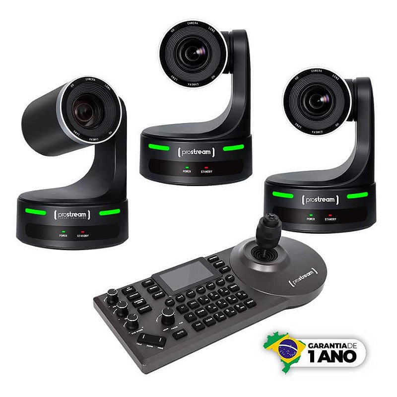 Kit Prostream com 3 Câmeras PTZ Full HD e Controladora - Campvideo