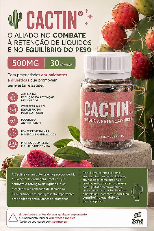 Cactin® 500mg Original - Suplemento para Retenção de Líquidos - 30 Cápsulas