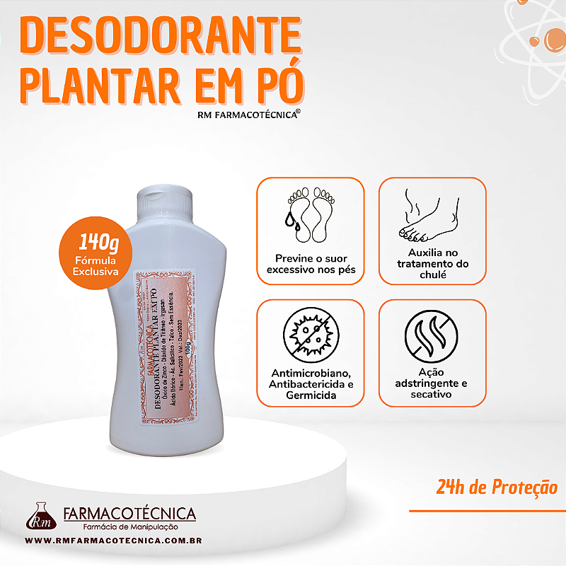 Desodorante Plantar em Pó 140g - RM Farmacotécnica - Farmacotécnica -  Farmácia de Manipulação