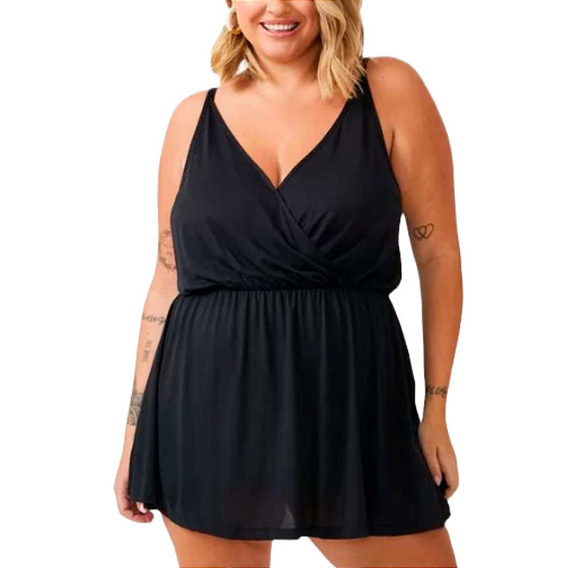 Vestido Preto PlusSize Transpassado Alça malha algodão 48-56