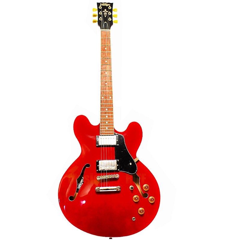 エレキギター vintage vsa500psb ケース付き GUITARRA SEMI ACUSTICA VINTAGE VSA500 CHERRY RED CR - Musical RIFF