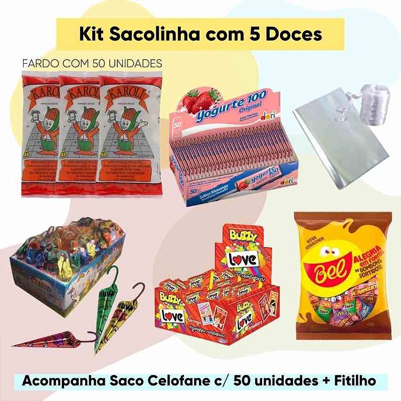 Kit Sacolinha Surpresa | 5 Doces | 50 Kits | Seleção Mercadoce ...