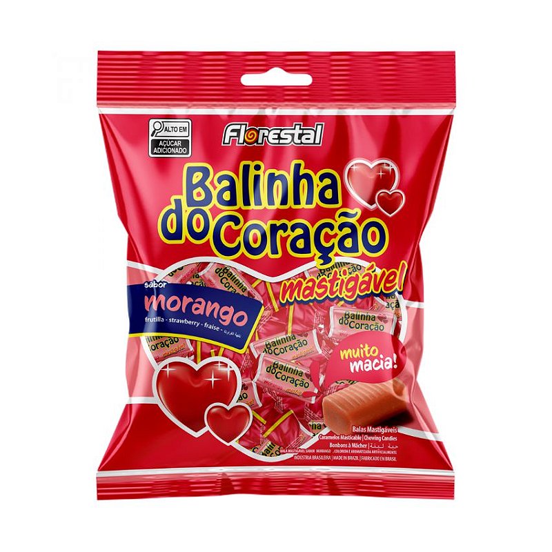 Bala Mastigável Morango Balinha do Coração 100g  Compre na Mercadoce -  Mercadoce - Doces, Confeitaria e Embalagem