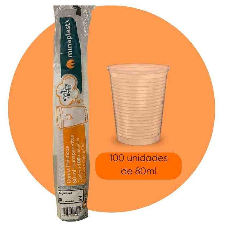 Copo Descartável Transparente 80ml com 100 unidades Minaplast