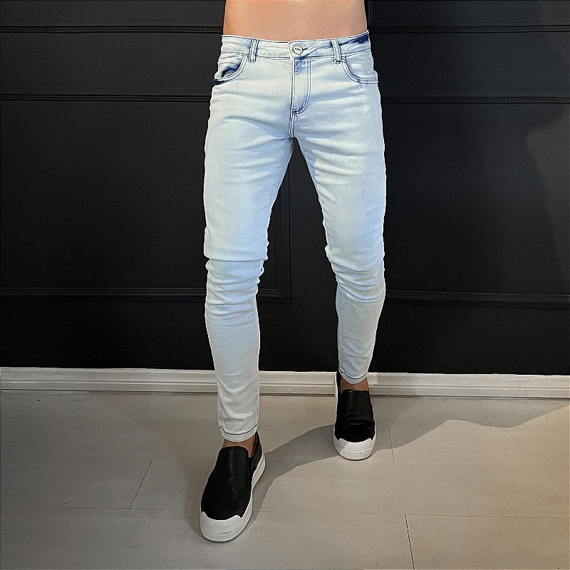 Calça Jeans Super Skinny Azul Claro Delavê