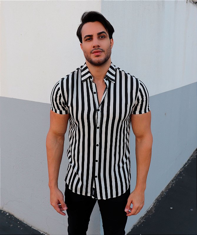 camisa botao listrada masculina