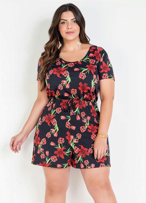 Macaquinho floral store plus size