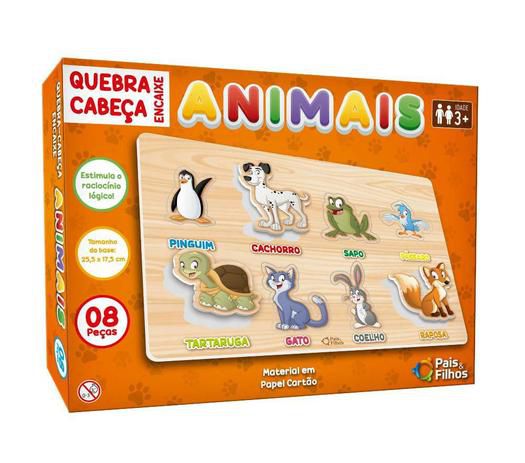 Quebra Cabeca 8 Pecas Infantil Encaixe Animais - Alma Azul