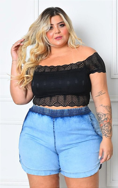 Short jeans com elastano plus size