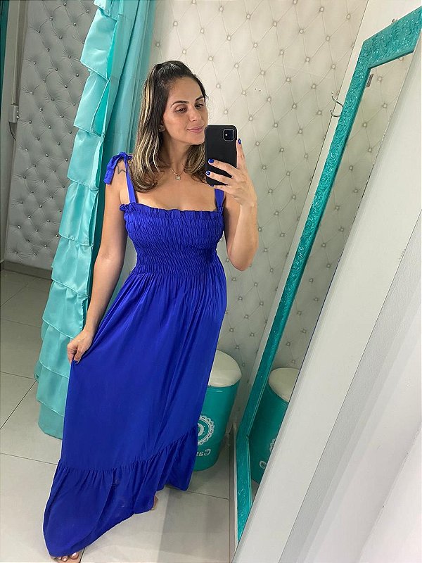 vesti-lo longo azul bic, alça de amarrar, sem bojo, com lastex - Caramell  Modas \u0026 Acessórios