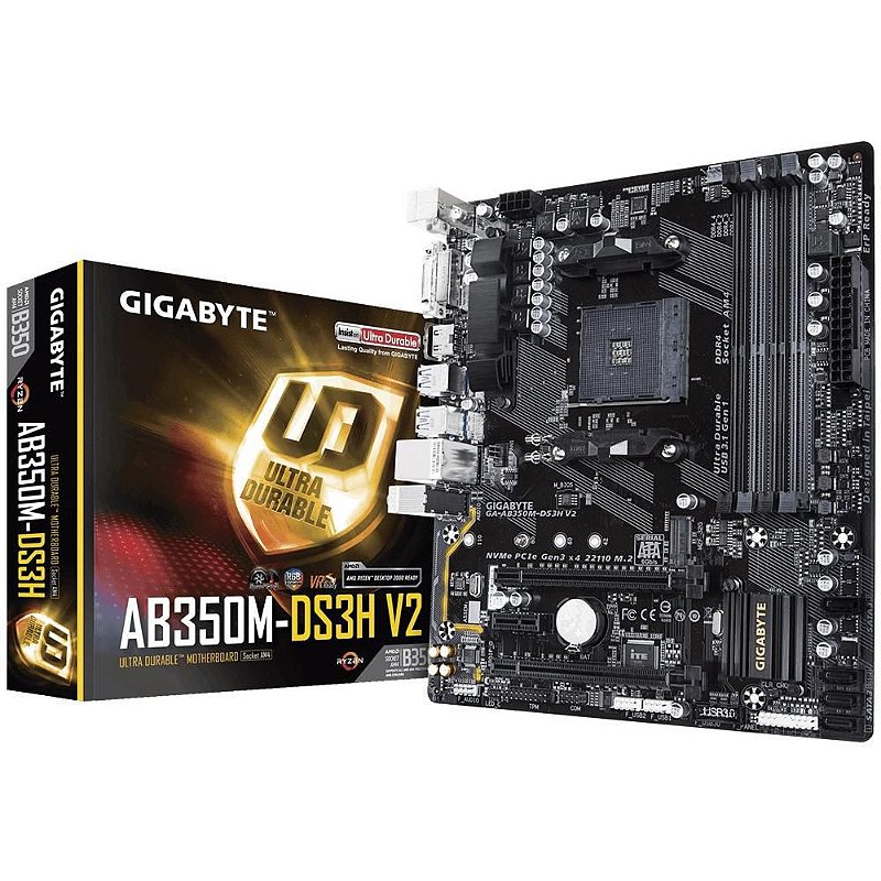 Placa Mãe Gigabyte GA-AB350M-DS3H V2 AMD AM4 mATX DDR4 - PC Gamer