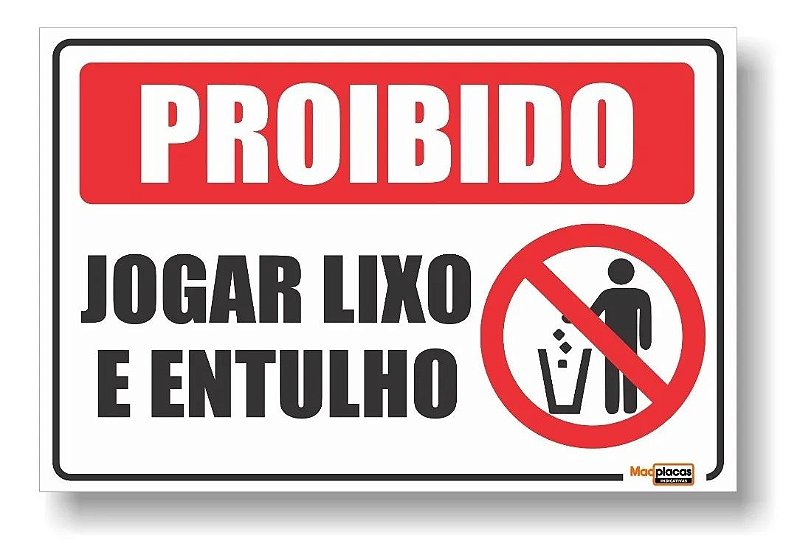 PLACA AVISO JOGUE LIXO NO LIXO