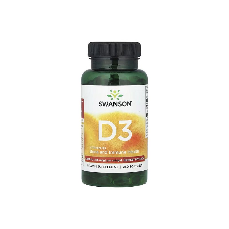 Vitamina D3 5,000 UI 250 Softgels - Swanson - BH Suplementos