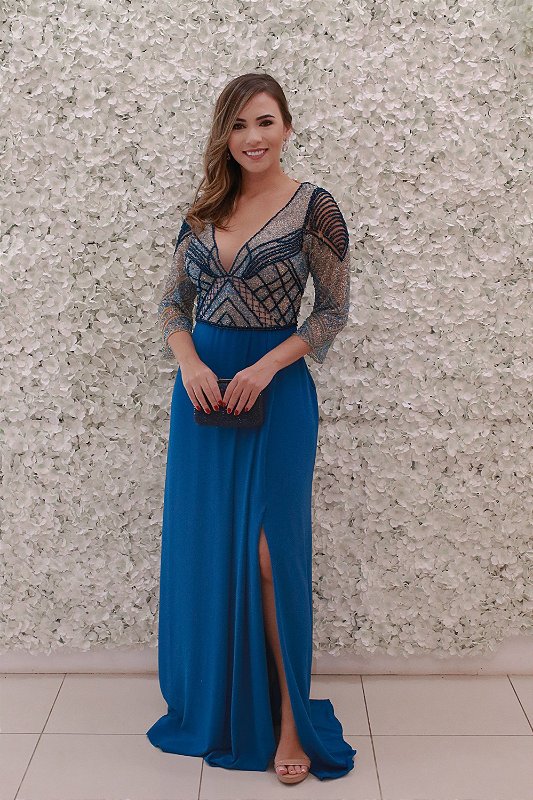 vestido azul petroleo curto
