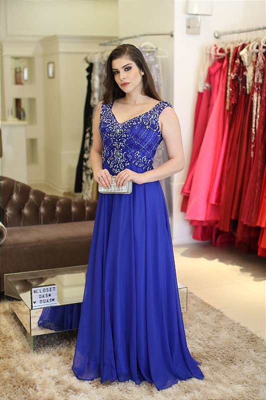 vestido azul marinho com pedraria