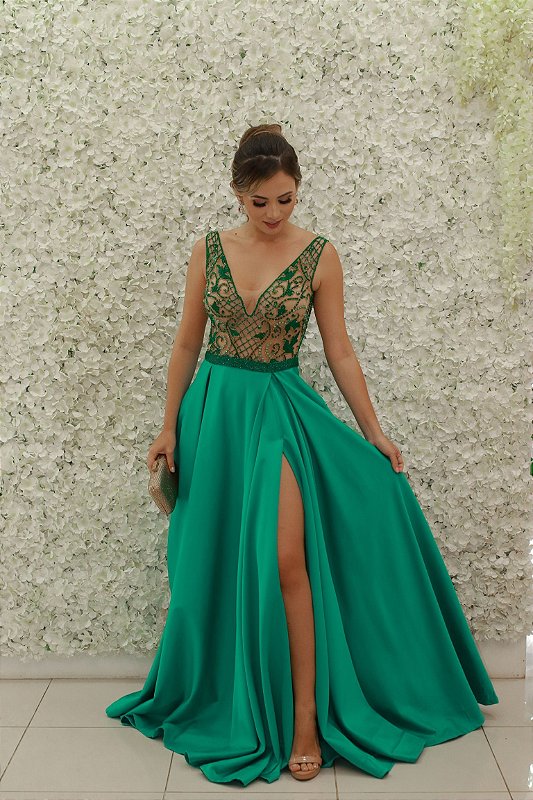 vestido longo verde para casamento