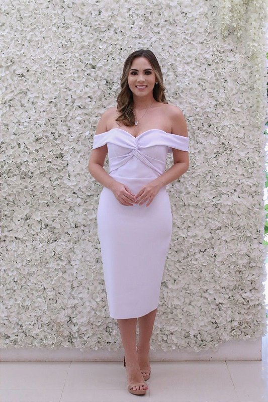 vestido midi branco ombro a ombro