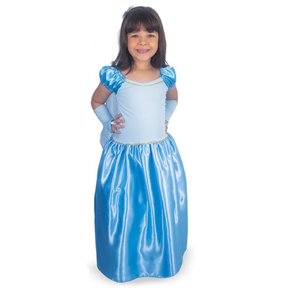 Vestido Cinderela Azul Longo Fantasia Princesa Cinderela